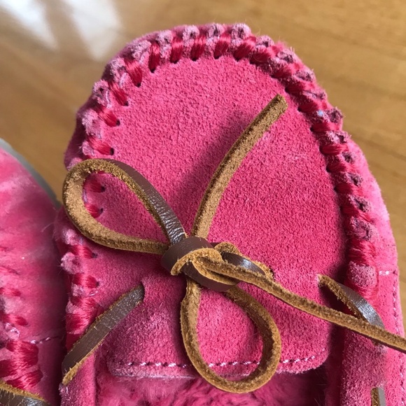 Minnetonka moccasins Cassie slippers suede leather shoes pink youth girls size 2 - Picture 7 of 10